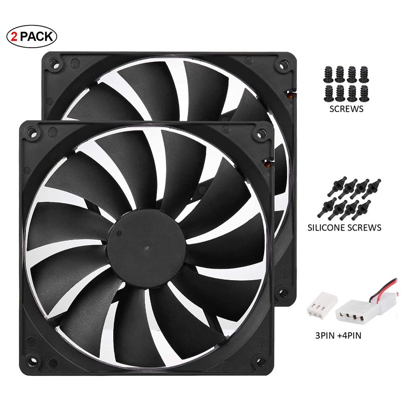 PANO-MOUNTS 140mm Quiet PC Case Fans with 3pin 4pin & Molex Connector 1000RPM 2-Pack for Computer PC Case CPU Cooling - Image 2